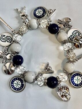 Seattle Mariners Charm Bracelet - Navy & White Baseball Theme